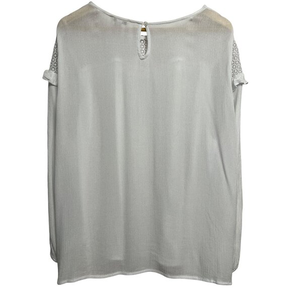 C Est 1946 White Crochet Yoke Ruffle Long Sleeve Blouse XL Minimalist Lt Weight - Picture 2 of 16